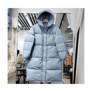 Long oversized puff jacket - baby blue winter coat